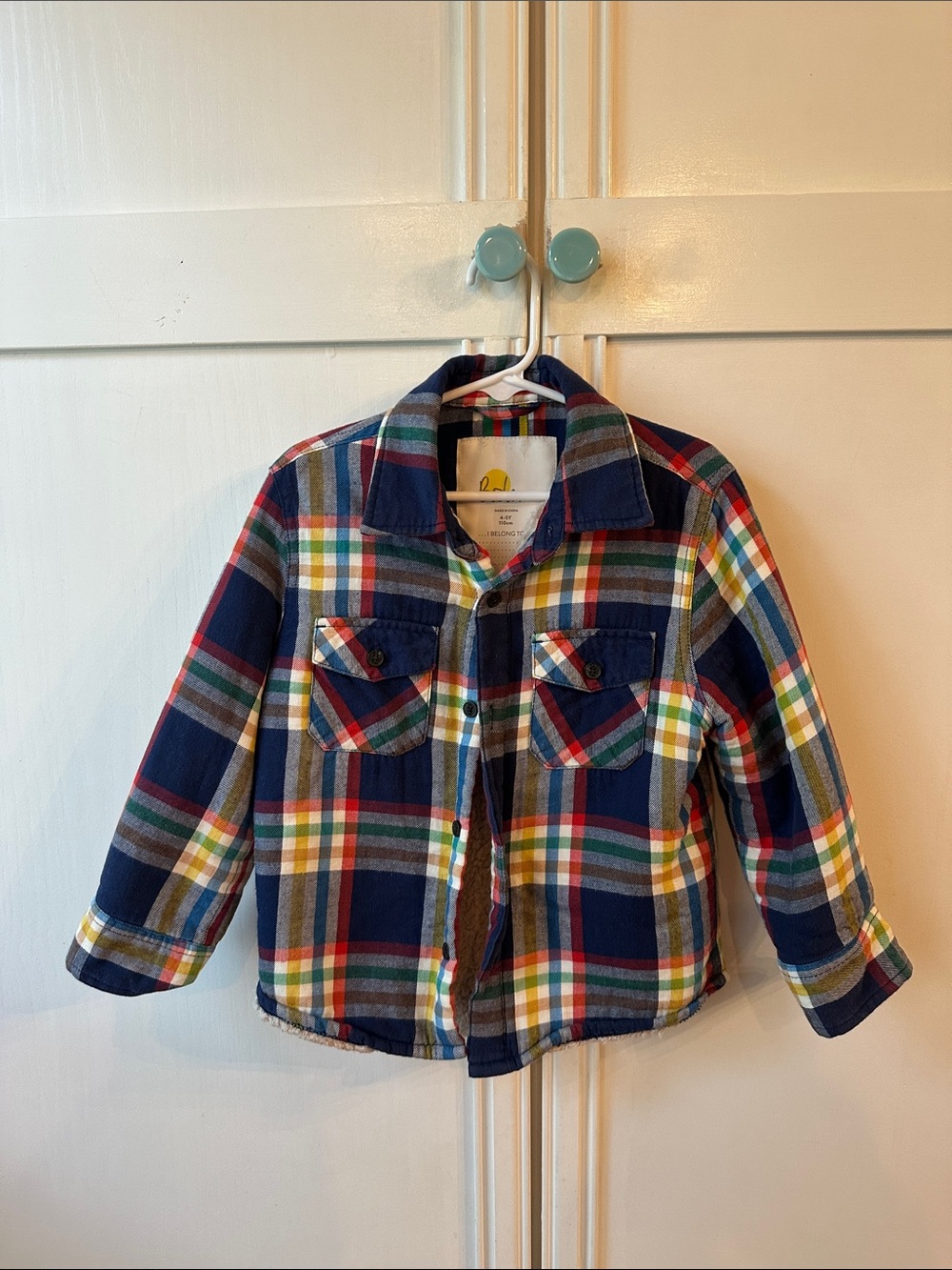 Kids Plaid Flannel Sherpa-lined shacket - Navy Multi